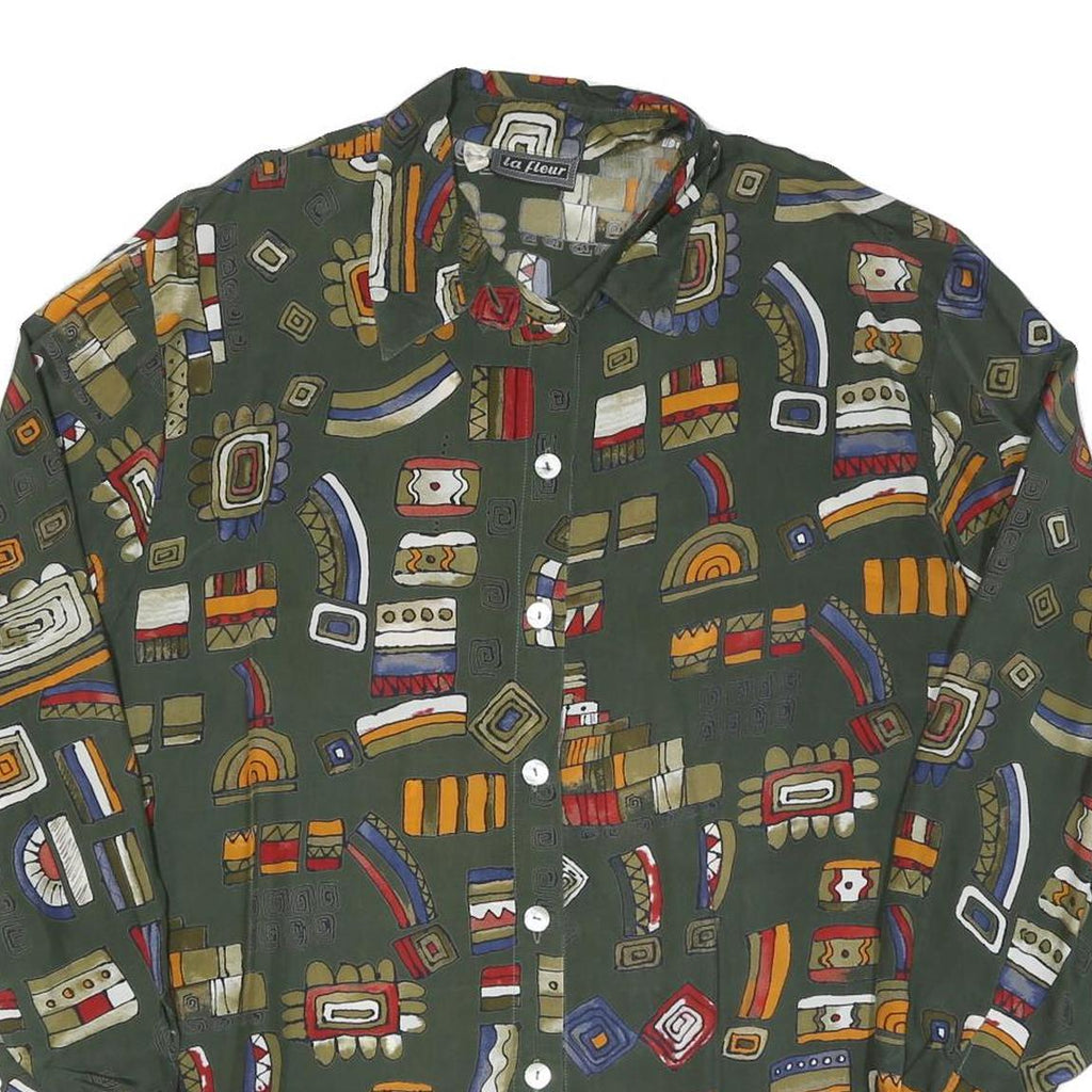 Womens Green Pattern Shirt XL Vintage Style Casual Geometric Print Lightweight