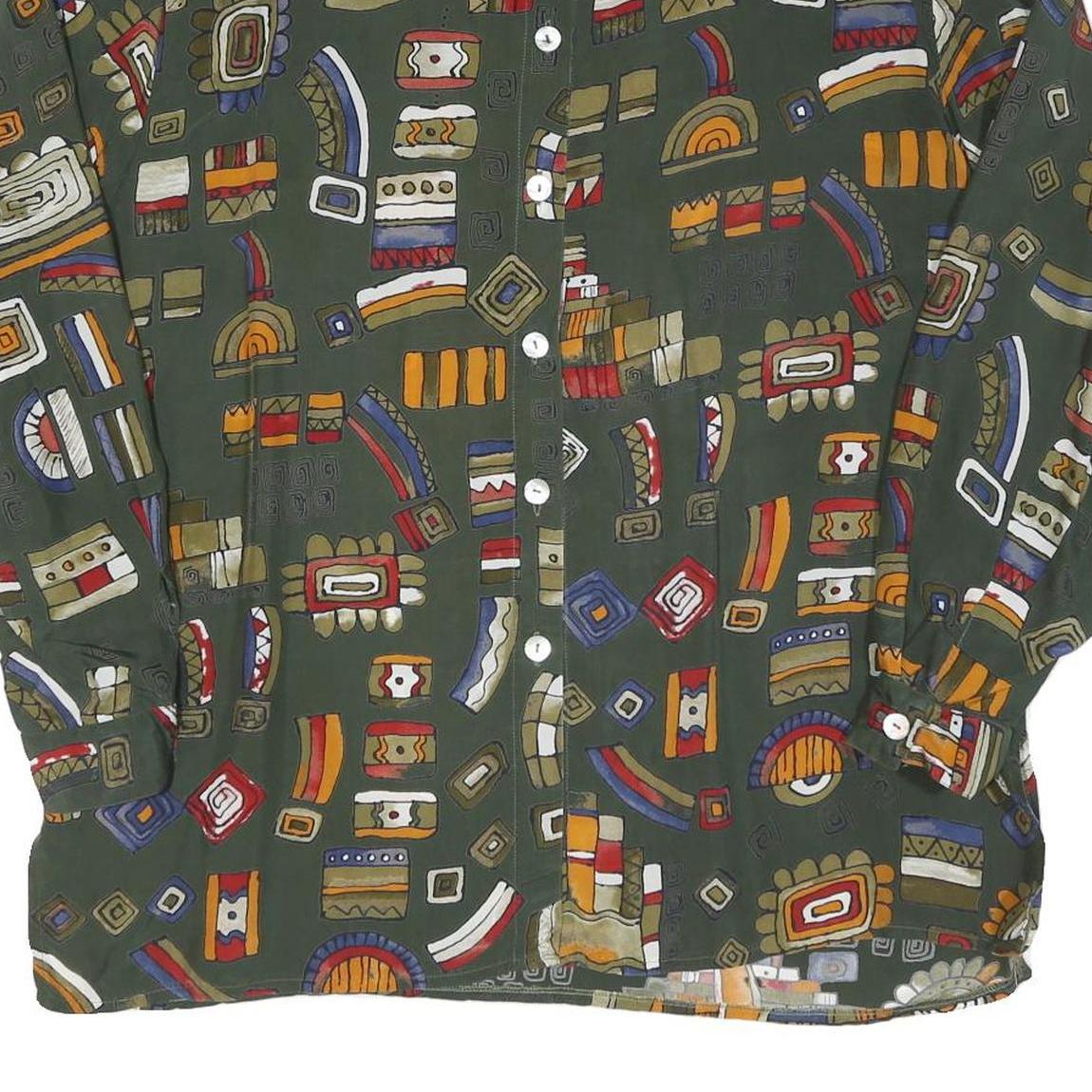 Womens Green Pattern Shirt XL Vintage Style Casual Geometric Print Lightweight