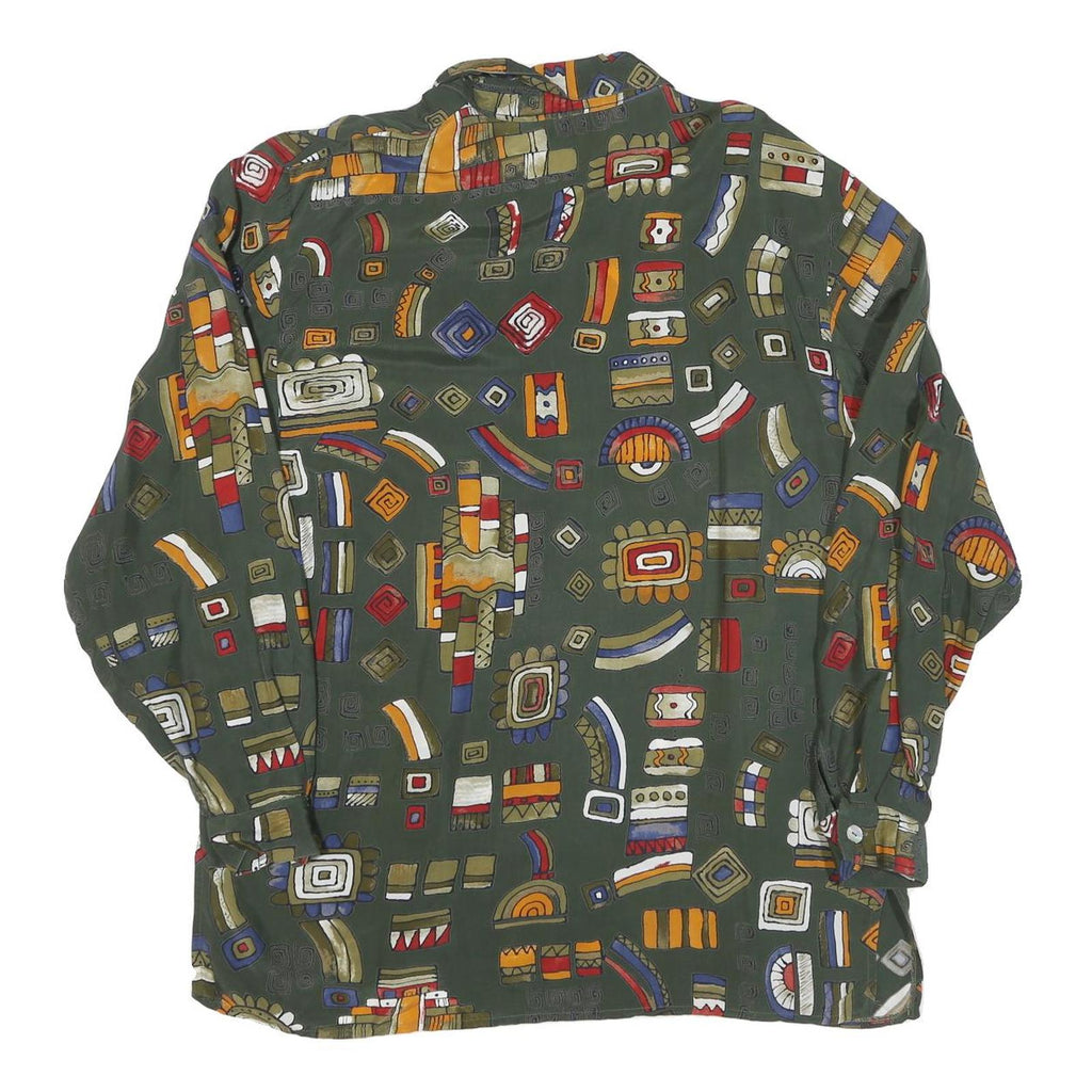Womens Green Pattern Shirt XL Vintage Style Casual Geometric Print Lightweight
