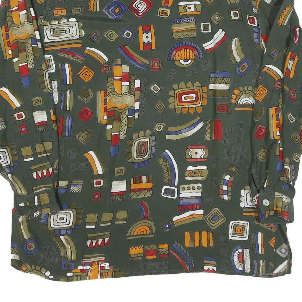 Womens Green Pattern Shirt XL Vintage Style Casual Geometric Print Lightweight