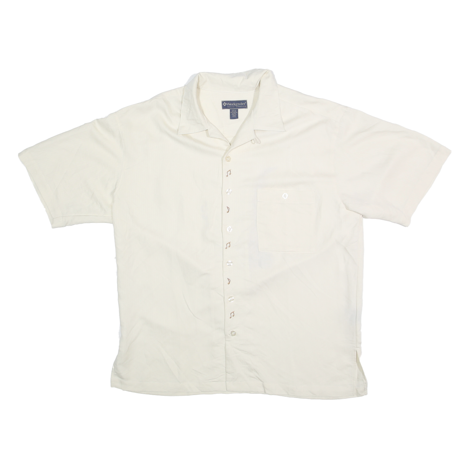 WEEKENDER Mens White & Beige Sax On The Beach Shirt L Casual Relaxed Fit