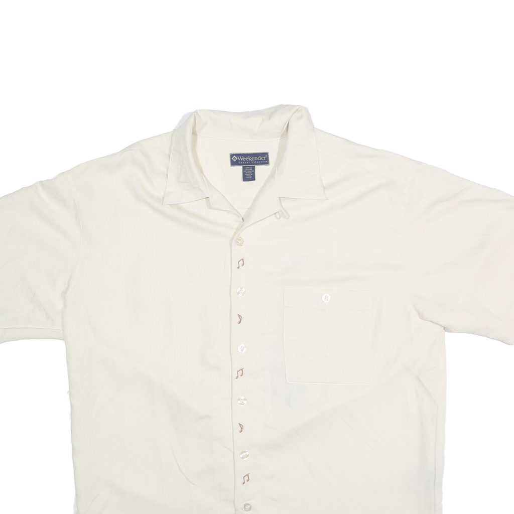 WEEKENDER Mens White & Beige Sax On The Beach Shirt L Casual Relaxed Fit