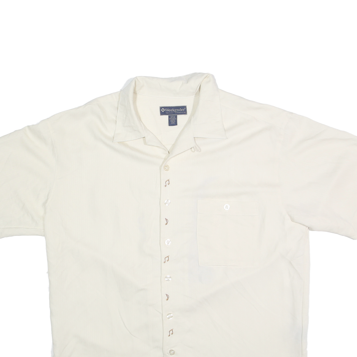 WEEKENDER Mens White & Beige Sax On The Beach Shirt L Casual Relaxed Fit