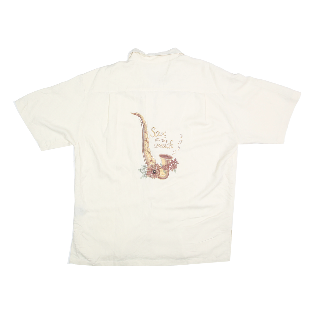 WEEKENDER Mens White & Beige Sax On The Beach Shirt L Casual Relaxed Fit