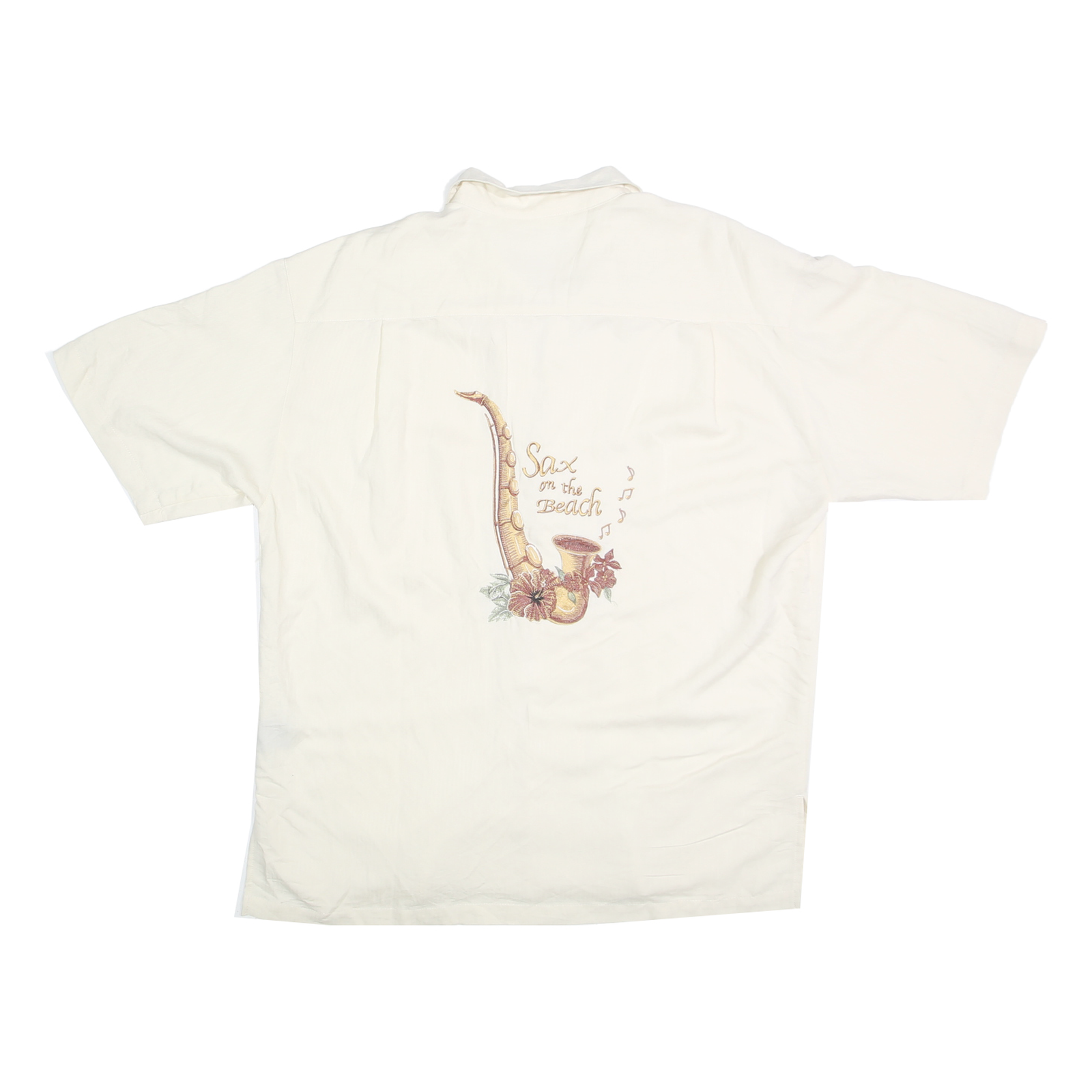 WEEKENDER Mens White & Beige Sax On The Beach Shirt L Casual Relaxed Fit