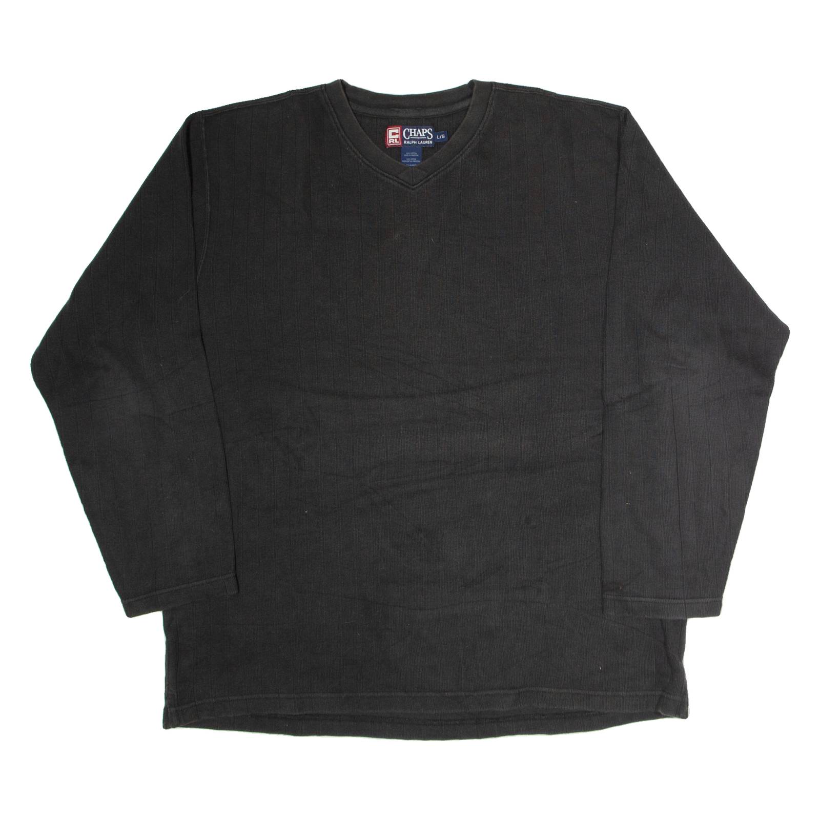 CHAPS RALPH LAUREN Mens Jumper Black V-Neck Tight Knit L