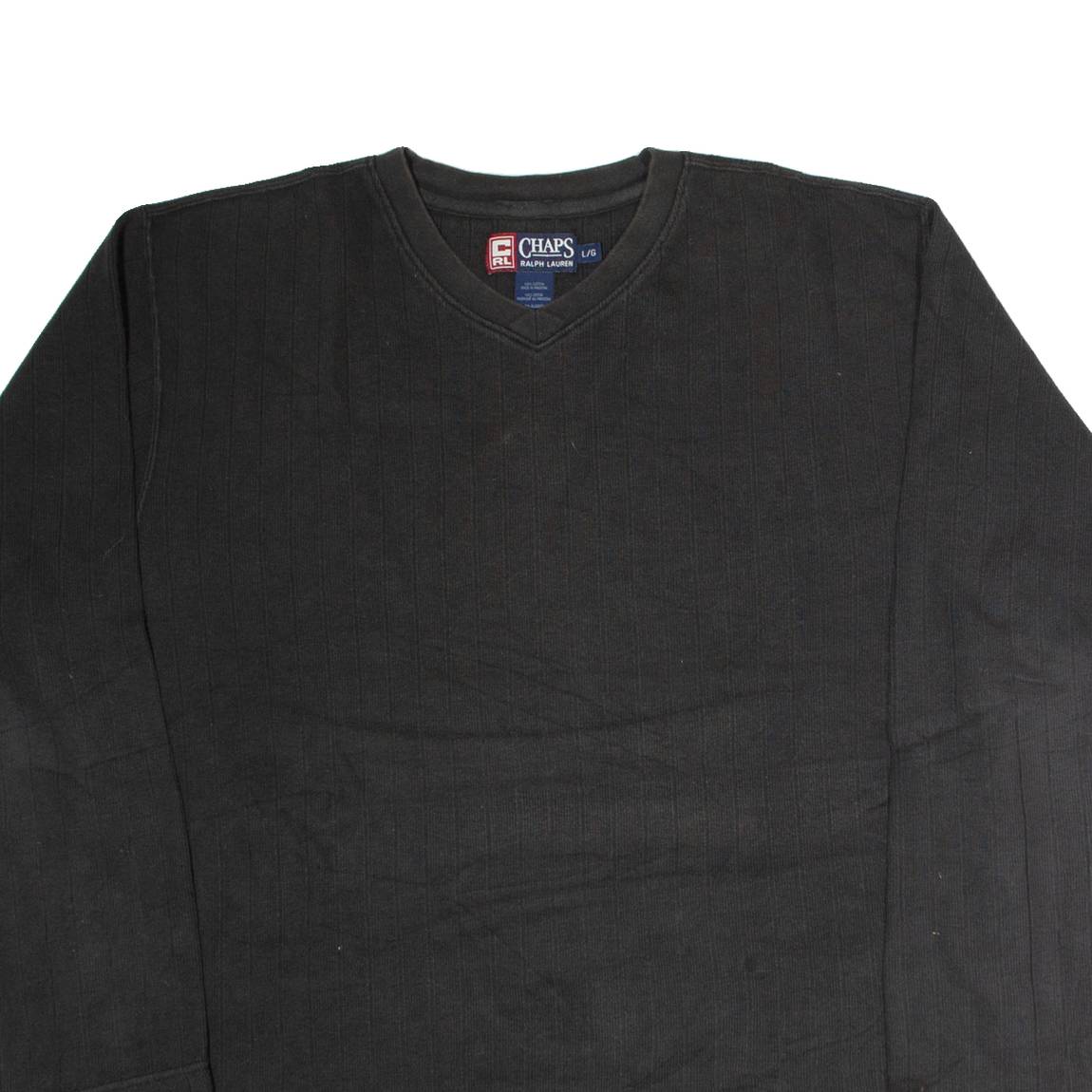 CHAPS RALPH LAUREN Mens Jumper Black V-Neck Tight Knit L