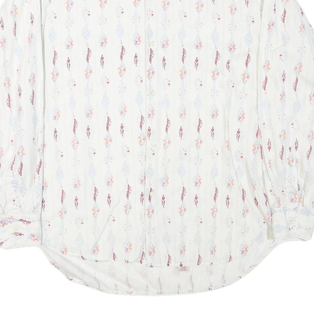 REPLAY Mens White & Red Printed Shirt L Cotton Blend Casual Long Sleeve