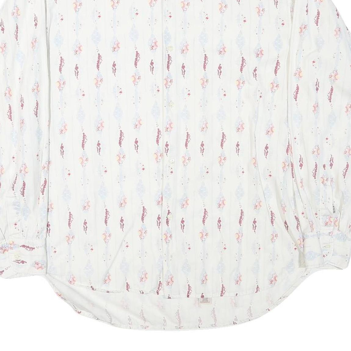 REPLAY Mens White & Red Printed Shirt L Cotton Blend Casual Long Sleeve