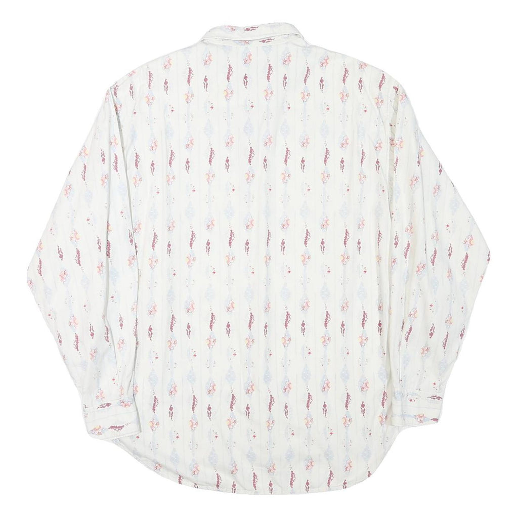 REPLAY Mens White & Red Printed Shirt L Cotton Blend Casual Long Sleeve