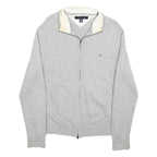 TOMMY HILFIGER Mens Grey Plain Full Zip Jumper Crew Neck Basic Knit S Classic