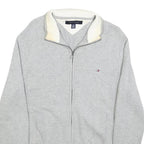 TOMMY HILFIGER Mens Grey Plain Full Zip Jumper Crew Neck Basic Knit S Classic