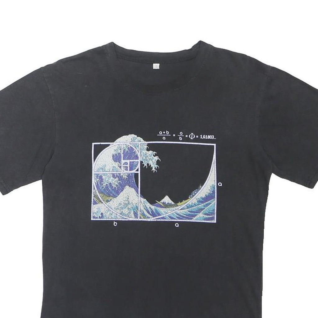 Mens Black Cotton Graphic T-Shirt S Short Sleeve Crew Neck Science Art
