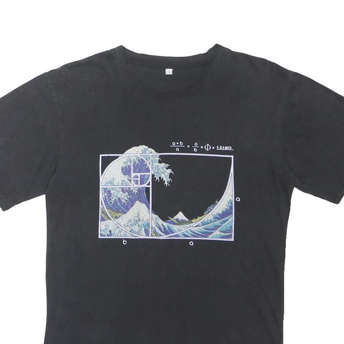 Mens Black Cotton Graphic T-Shirt S Short Sleeve Crew Neck Science Art