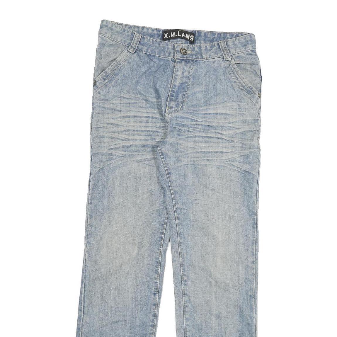 X M LANG Womens Jeans Light Blue Regular Fit Straight Denim W30 L31 Embroidered