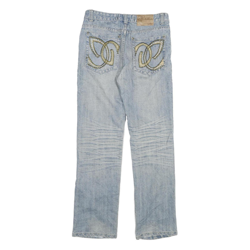 X M LANG Womens Jeans Light Blue Regular Fit Straight Denim W30 L31 Embroidered