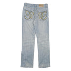 X M LANG Womens Jeans Light Blue Regular Fit Straight Denim W30 L31 Embroidered