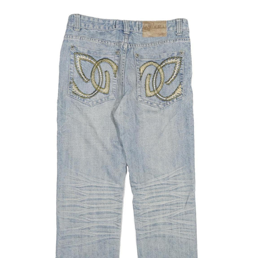 X M LANG Womens Jeans Light Blue Regular Fit Straight Denim W30 L31 Embroidered