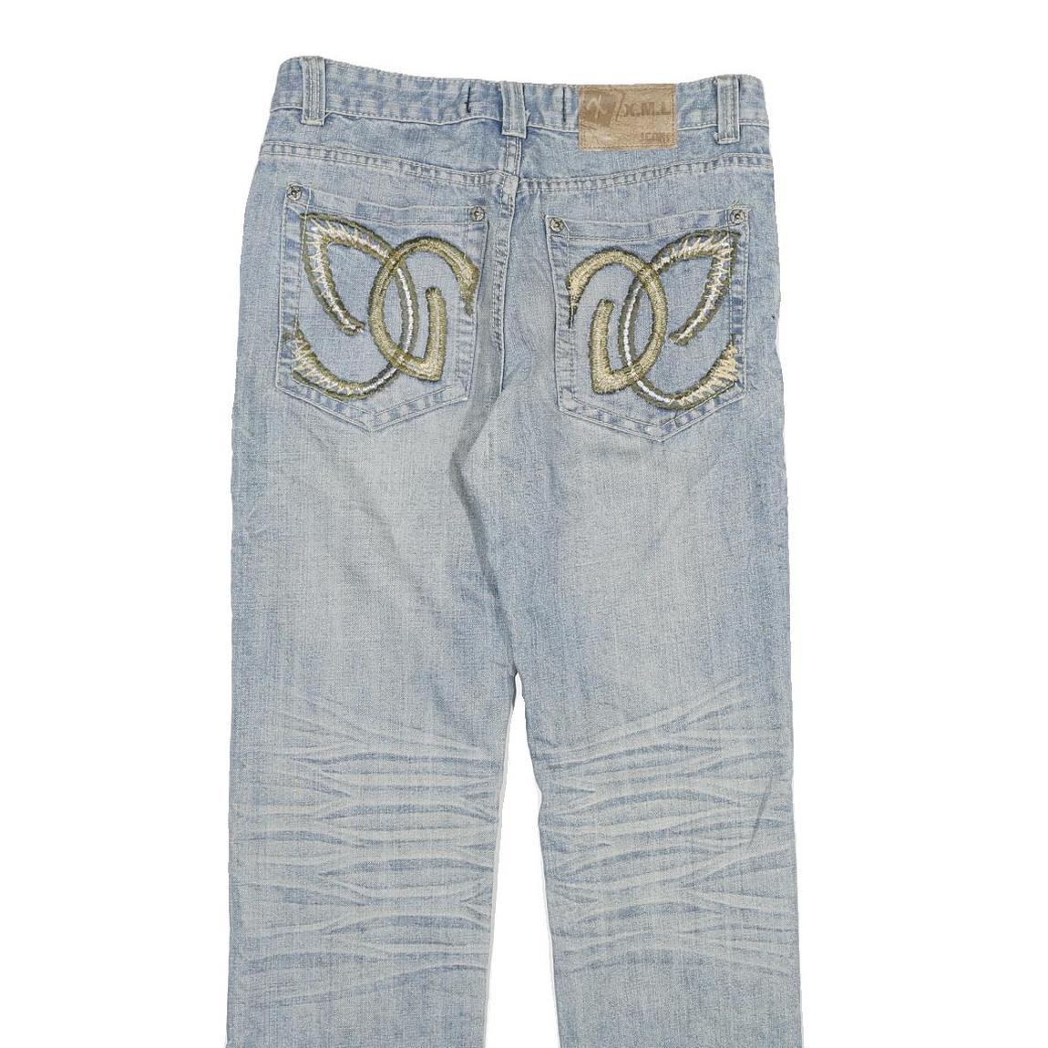 X M LANG Womens Jeans Light Blue Regular Fit Straight Denim W30 L31 Embroidered