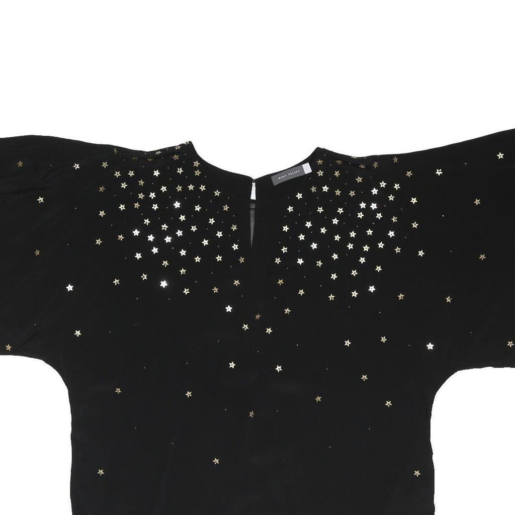 MINT VELVET Womens Black Star Print Basic Short Sleeve Crew Neck Top L