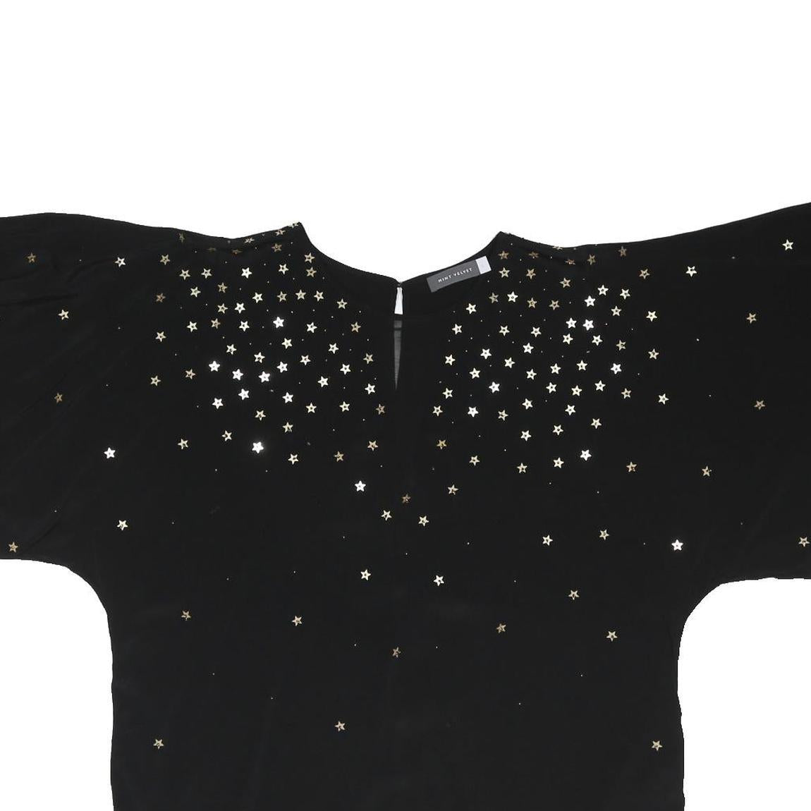 MINT VELVET Womens Black Star Print Basic Short Sleeve Crew Neck Top L