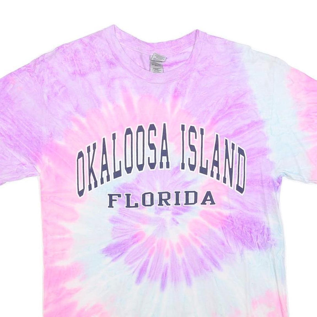 GILDAN Womens Pink & Purple Tie Dye Okaloosa Island Florida T-Shirt M Short