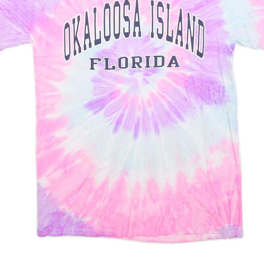 GILDAN Womens Pink & Purple Tie Dye Okaloosa Island Florida T-Shirt M Short