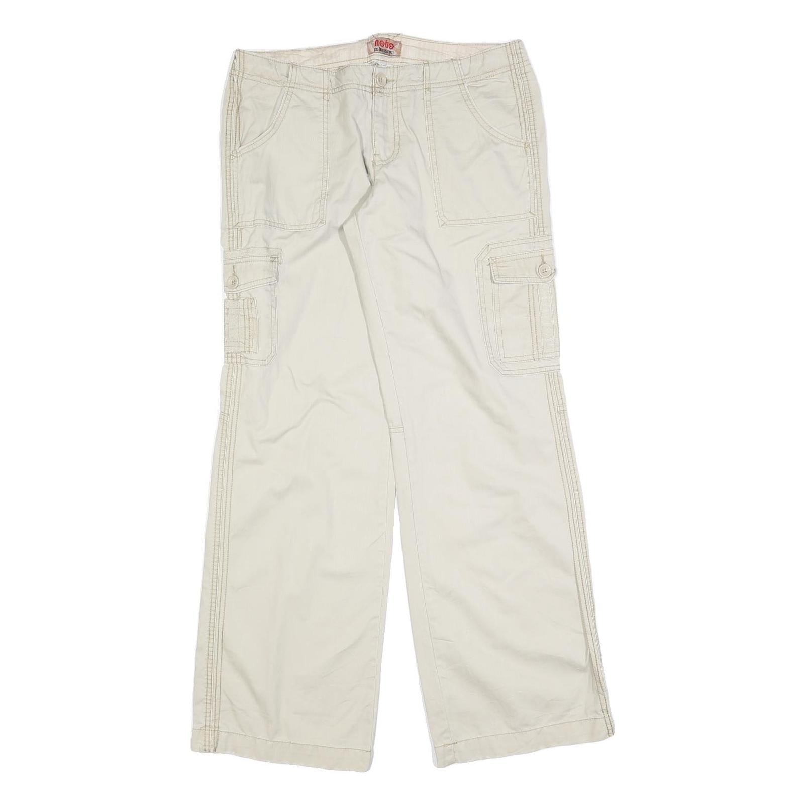NO BOUNDARIES Womens Cotton Blend Cream Relaxed Wide-Leg Trousers W34 L32 Cargo
