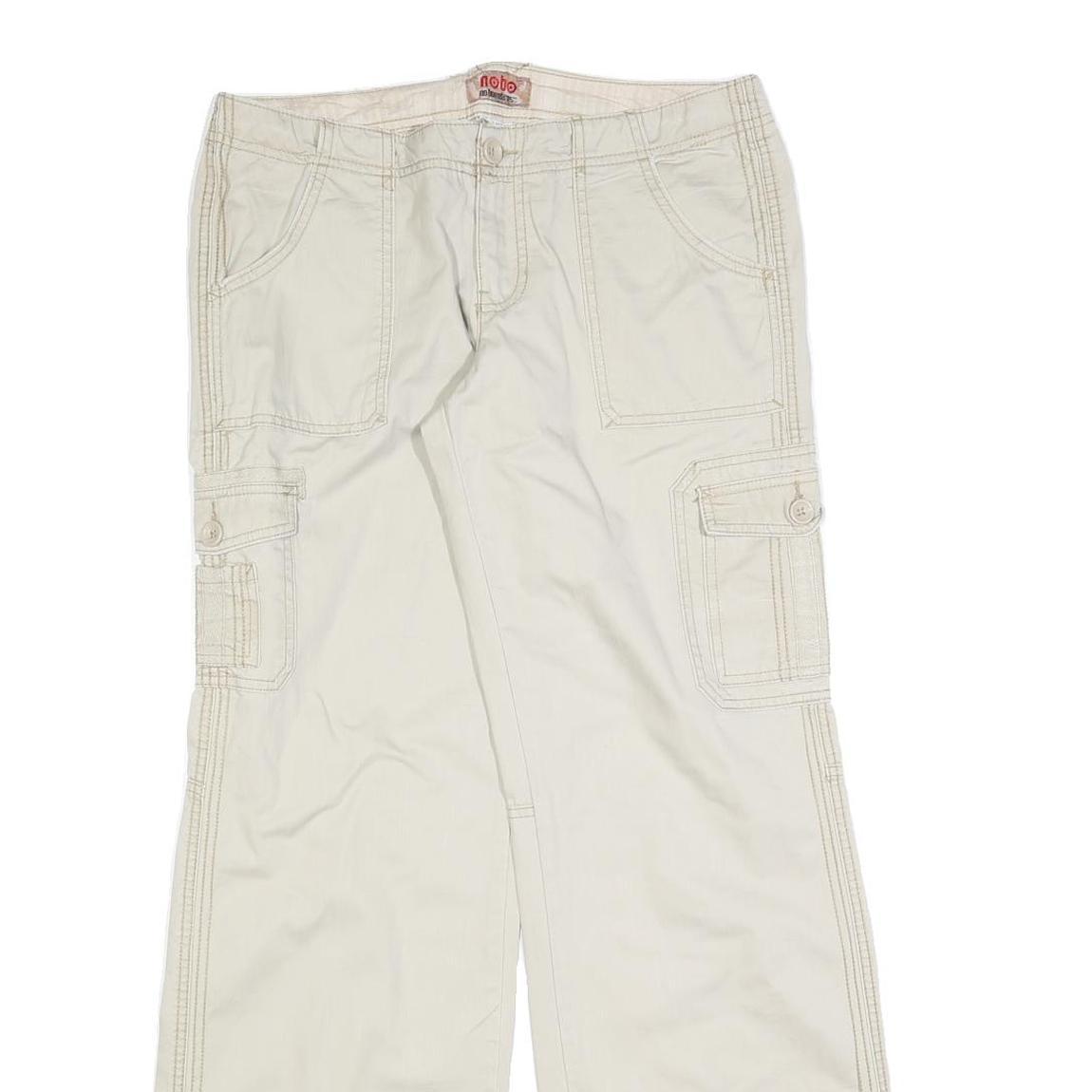 NO BOUNDARIES Womens Cotton Blend Cream Relaxed Wide-Leg Trousers W34 L32 Cargo