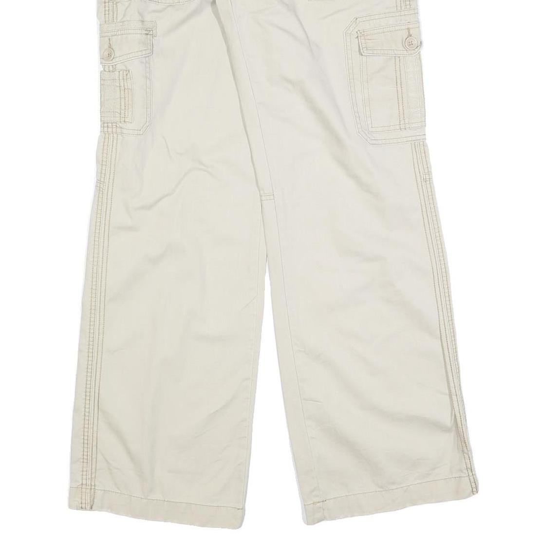 NO BOUNDARIES Womens Cotton Blend Cream Relaxed Wide-Leg Trousers W34 L32 Cargo