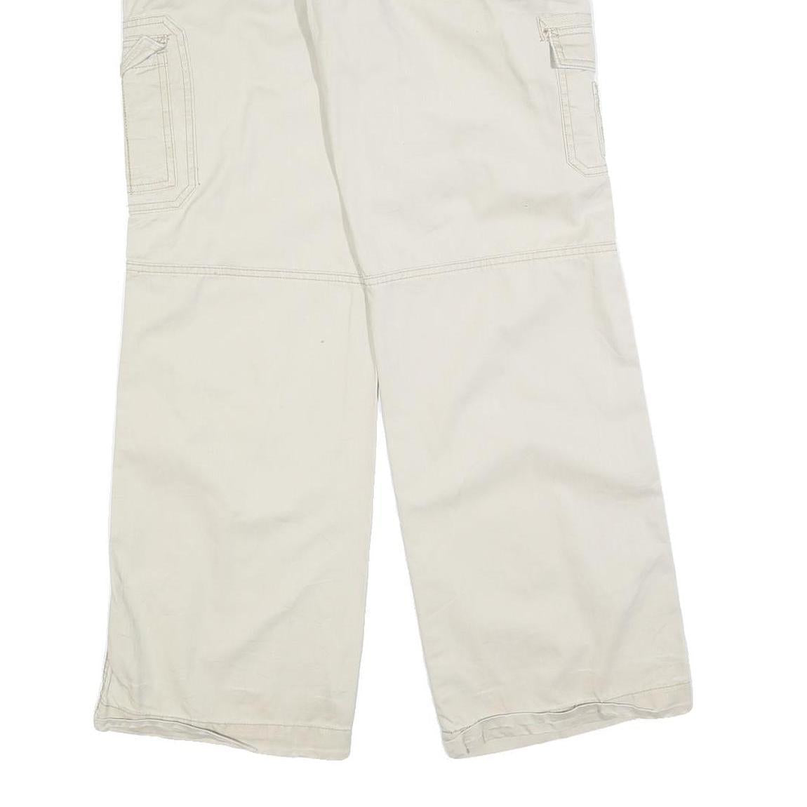 NO BOUNDARIES Womens Cotton Blend Cream Relaxed Wide-Leg Trousers W34 L32 Cargo