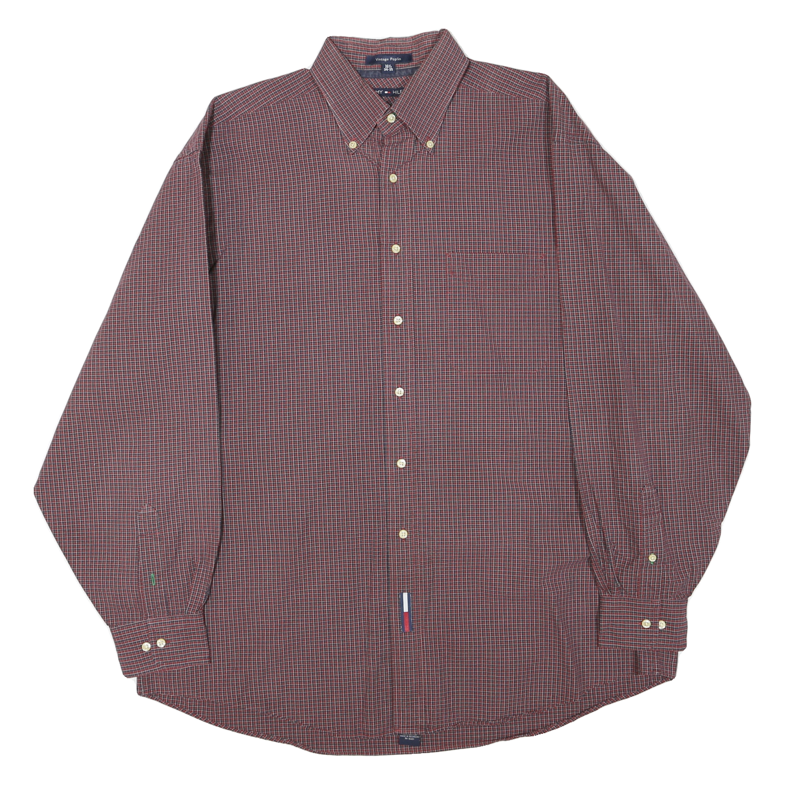 TOMMY HILFIGER Mens Red & Blue Checked Shirt XL Classic Button Down Cotton Blend