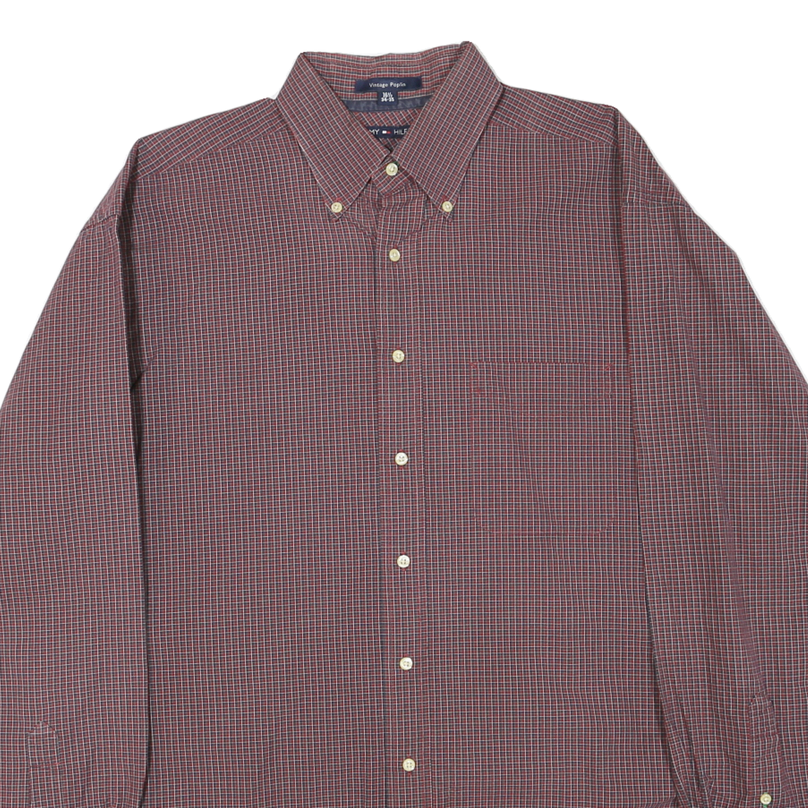 TOMMY HILFIGER Mens Red & Blue Checked Shirt XL Classic Button Down Cotton Blend