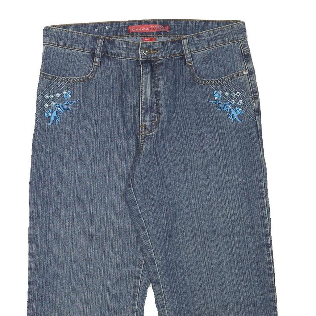 COSMO Womens Blue Denim Cropped Shorts M W30 Embroidered Detail