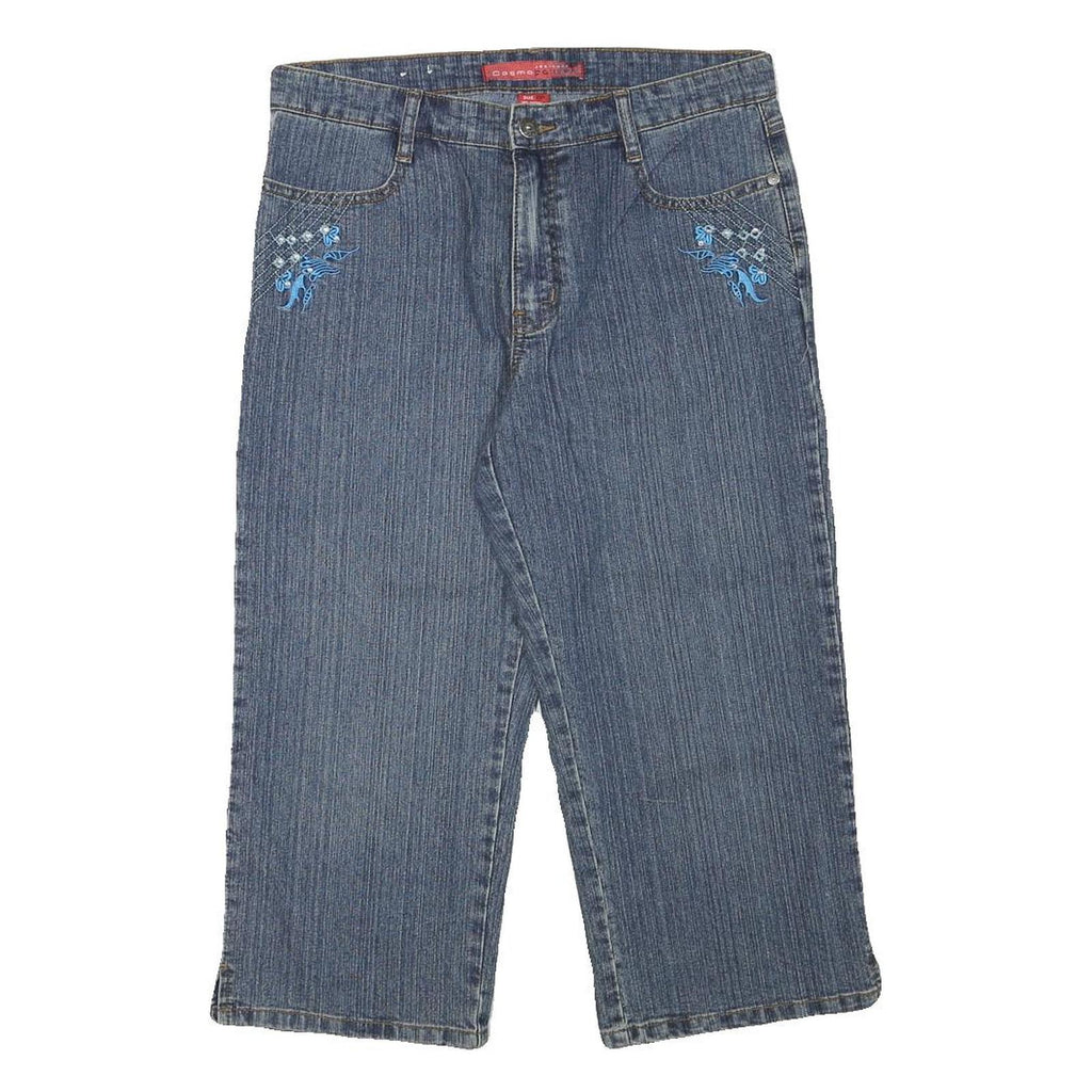 COSMO Womens Blue Denim Cropped Shorts M W30 Embroidered Detail