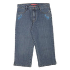 COSMO Womens Blue Denim Cropped Shorts M W30 Embroidered Detail
