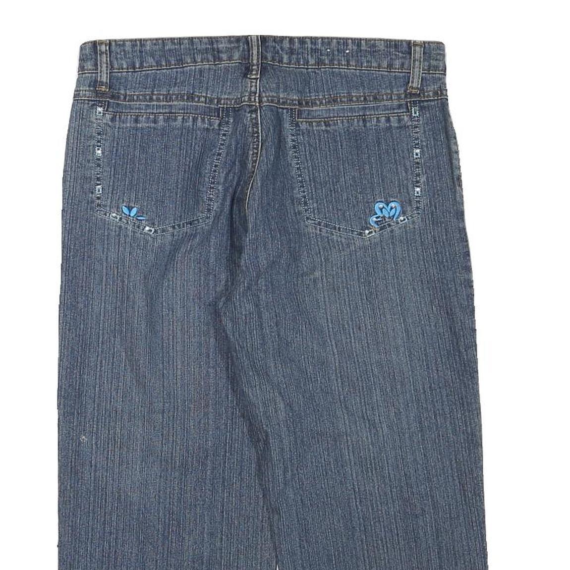 COSMO Womens Blue Denim Cropped Shorts M W30 Embroidered Detail