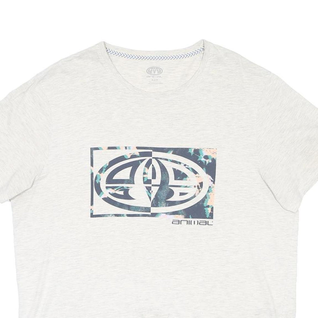 ANIMAL Mens White Graphic T-Shirt XL Cotton Blend Short Sleeve Crew Neck Casual