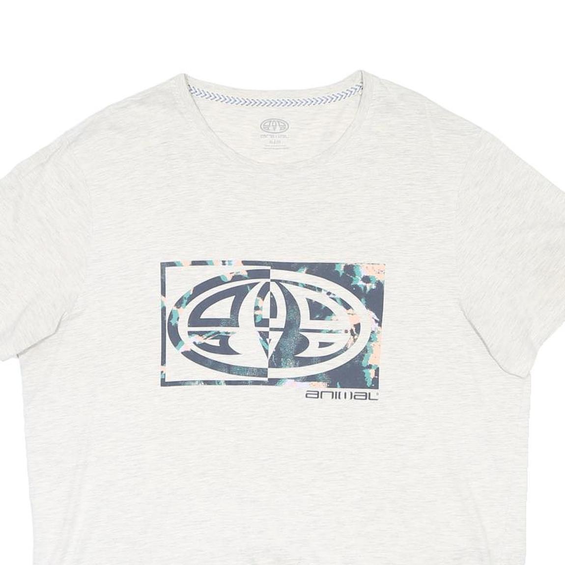 ANIMAL Mens White Graphic T-Shirt XL Cotton Blend Short Sleeve Crew Neck Casual