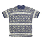 REGATTA Mens Blue & Beige Floral Short Sleeve Polo Shirt L Cotton Blend Casual