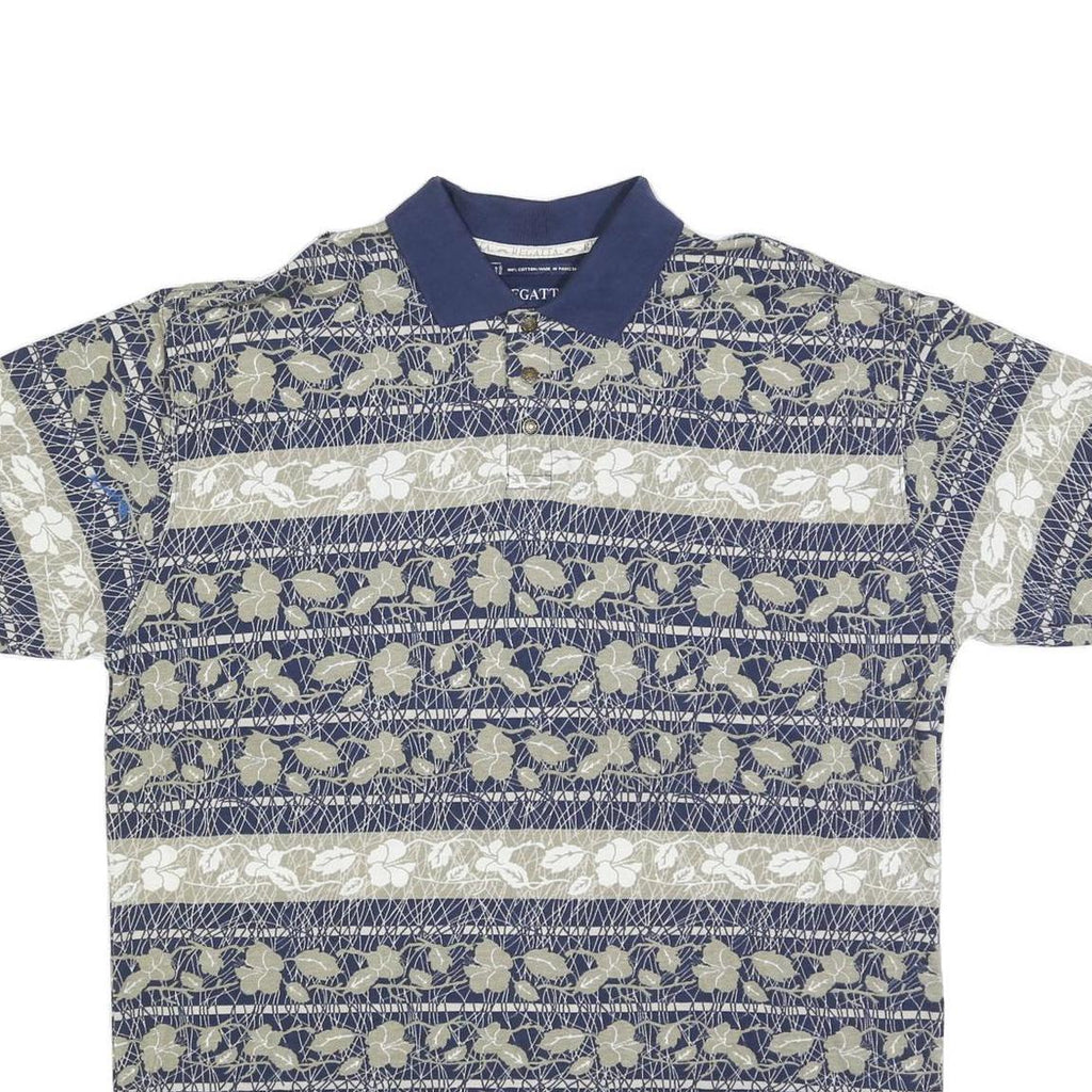 REGATTA Mens Blue & Beige Floral Short Sleeve Polo Shirt L Cotton Blend Casual