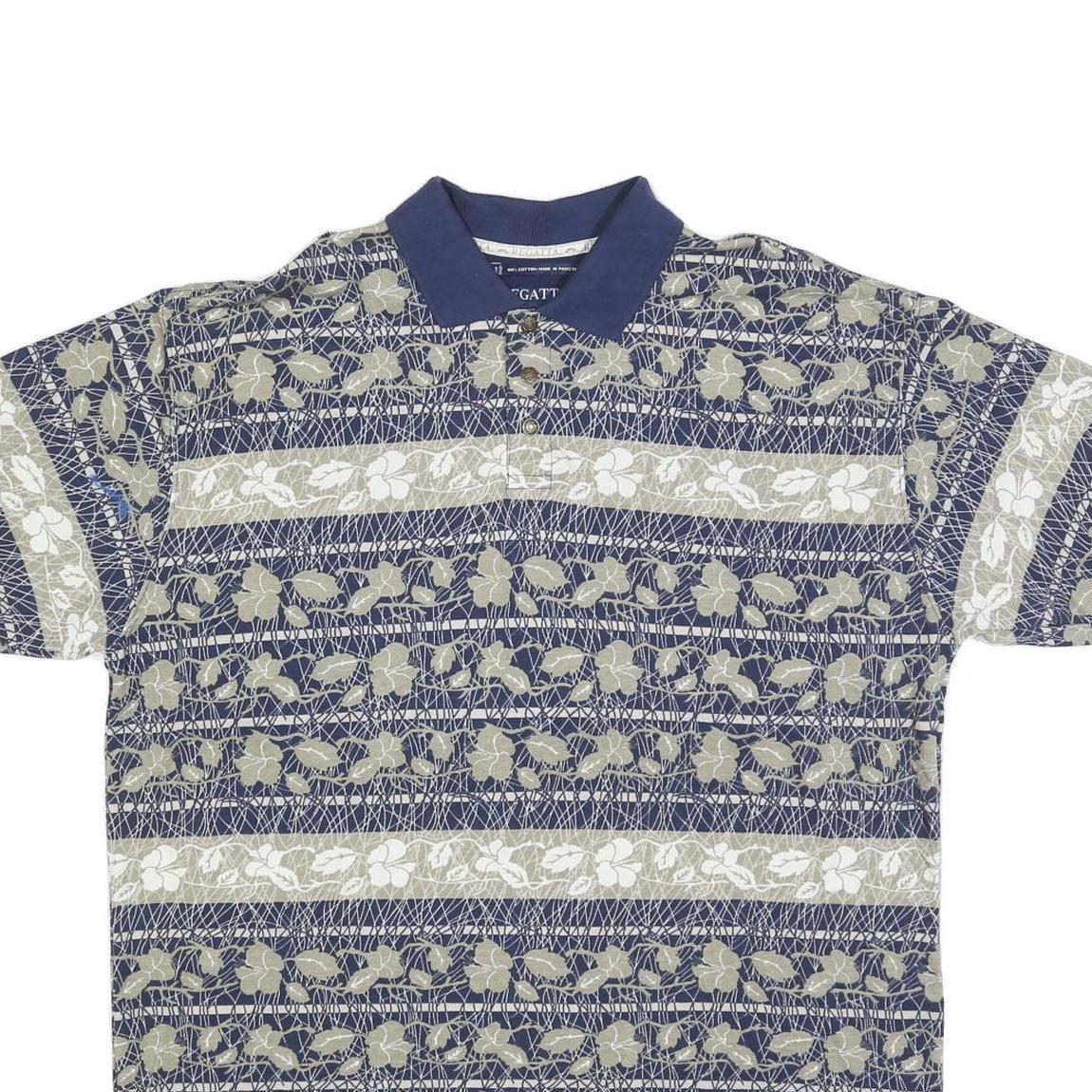REGATTA Mens Blue & Beige Floral Short Sleeve Polo Shirt L Cotton Blend Casual