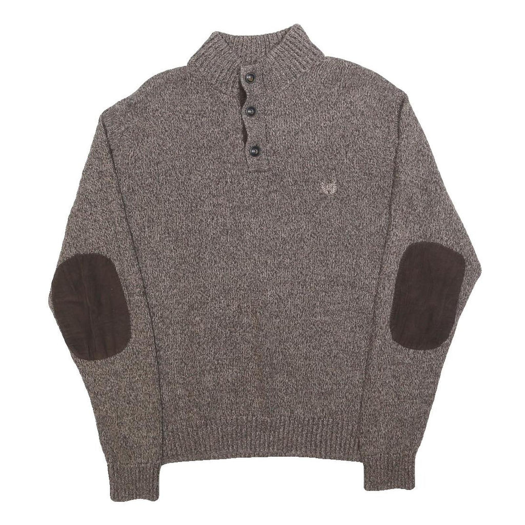 CHAPS Mens Brown Patterned Pullover Button Neck Cable Knit M Cotton Jumper