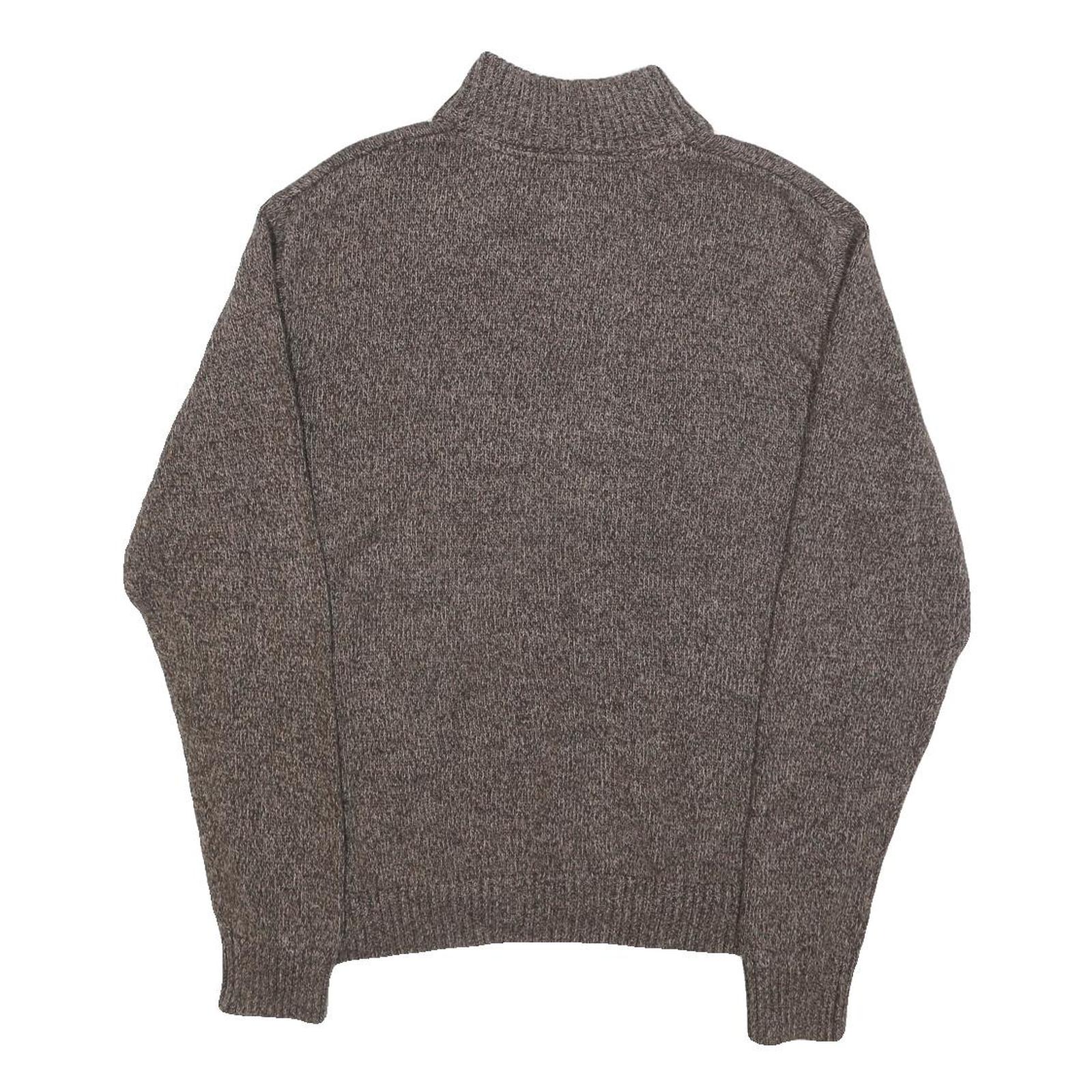 CHAPS Mens Brown Patterned Pullover Button Neck Cable Knit M Cotton Jumper