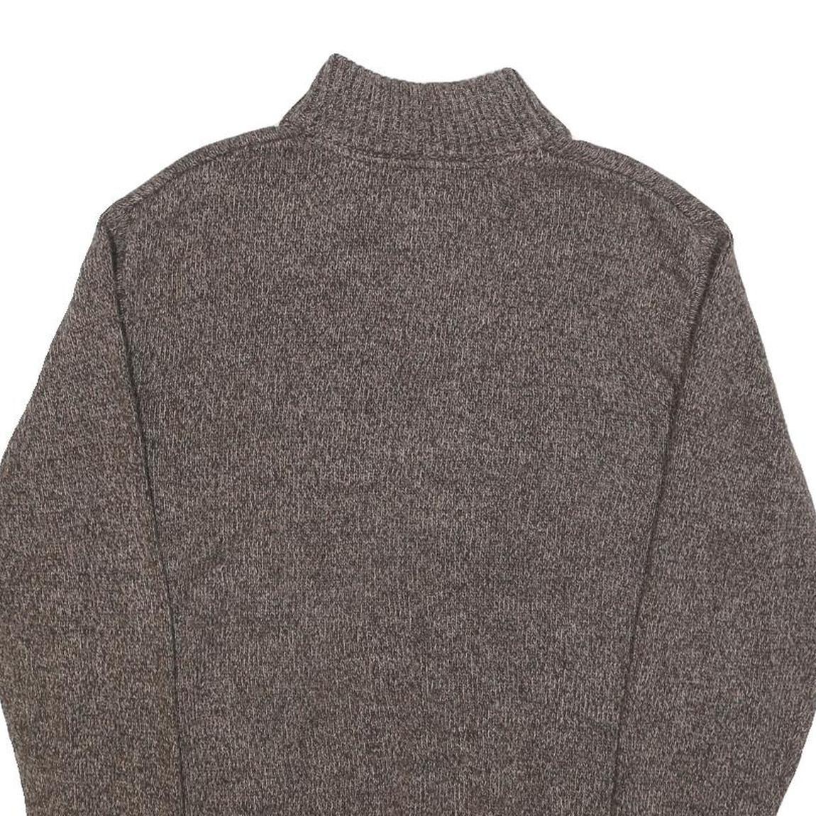 CHAPS Mens Brown Patterned Pullover Button Neck Cable Knit M Cotton Jumper