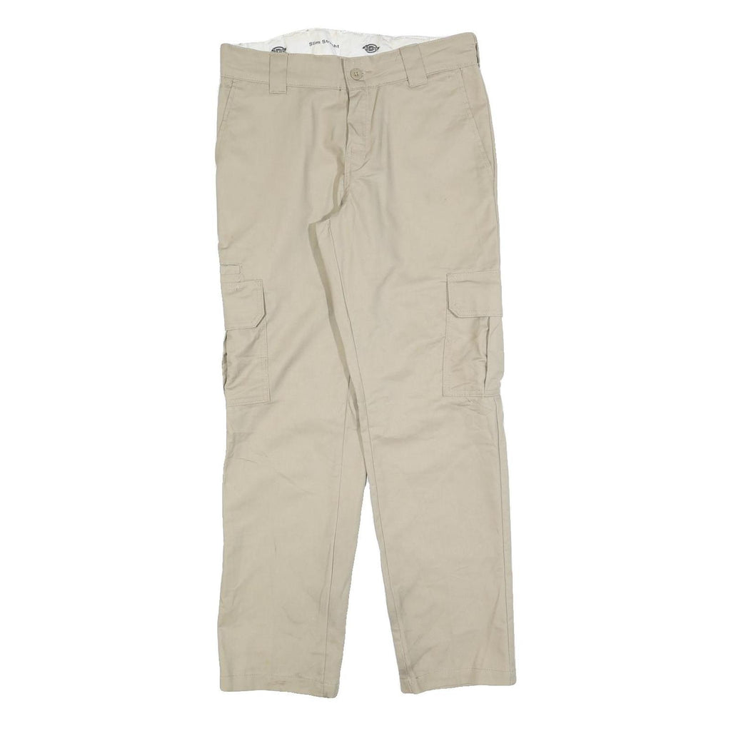 DICKIES Mens Slim Beige Cargo Trousers W30 L30 Cotton Blend Zip Pockets