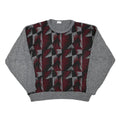 Mens Grey & Maroon Patterned Jumper Crew Neck Basic Knit L Acrylic Blend Casual