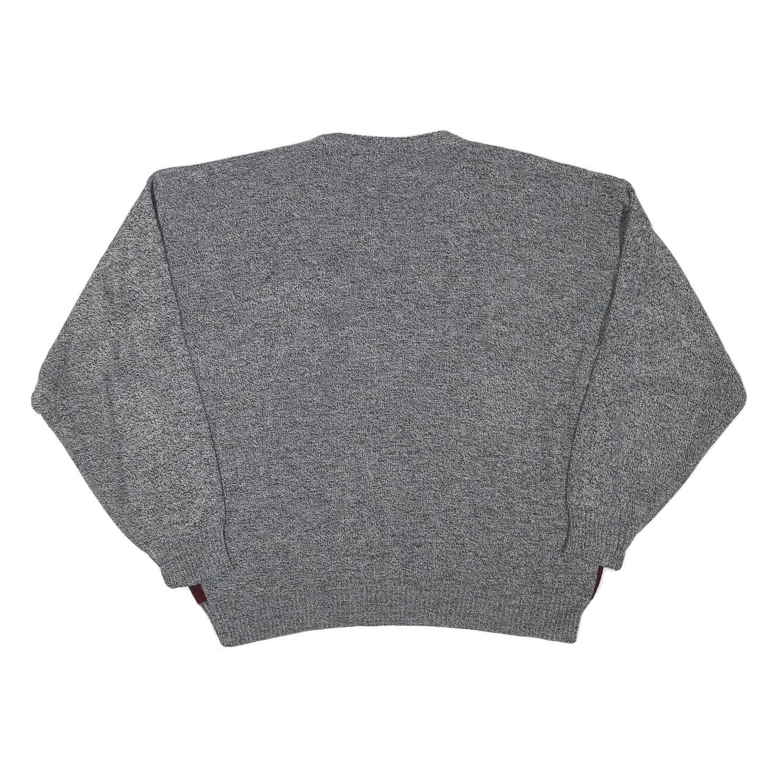 Mens Grey & Maroon Patterned Jumper Crew Neck Basic Knit L Acrylic Blend Casual
