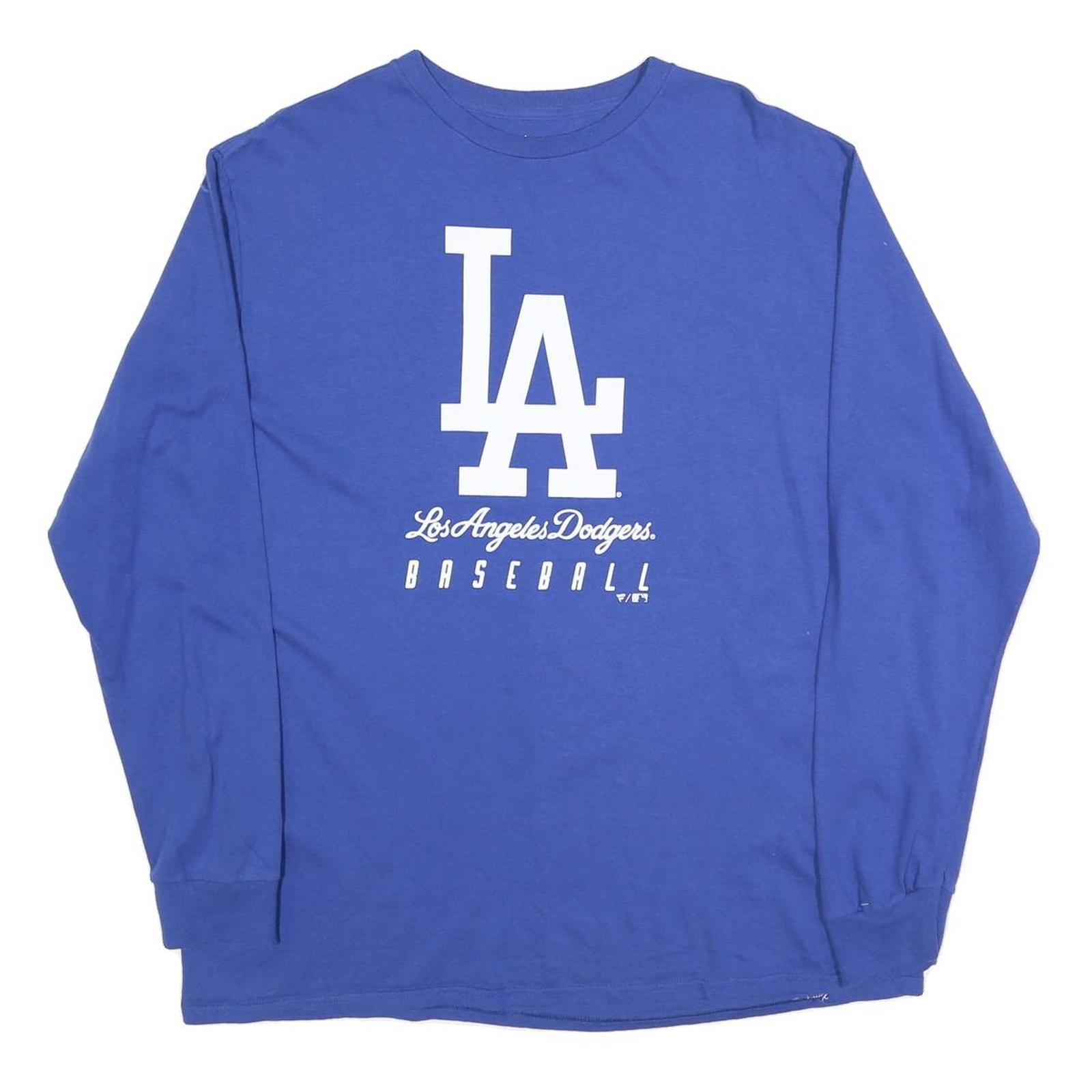 MAJESTIC Mens Blue Los Angeles Dodgers Graphic T-Shirt XL Long Sleeve Crew Neck