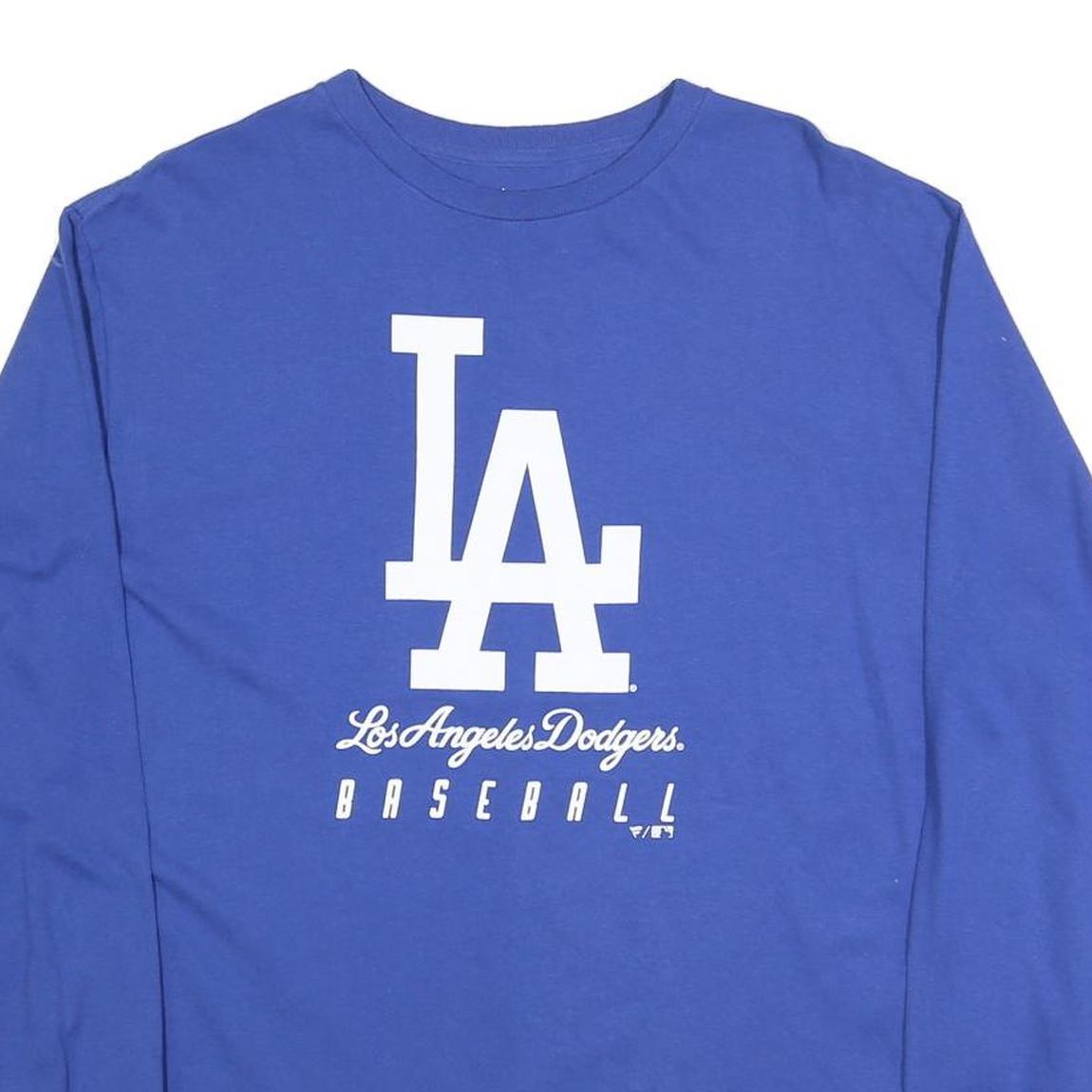 MAJESTIC Mens Blue Los Angeles Dodgers Graphic T-Shirt XL Long Sleeve Crew Neck